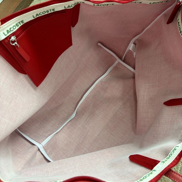 Lacoste Women's X-Large L.12.12 Concept Tote Travel Weekend Shopping Bag Red - Picture 5 of 11